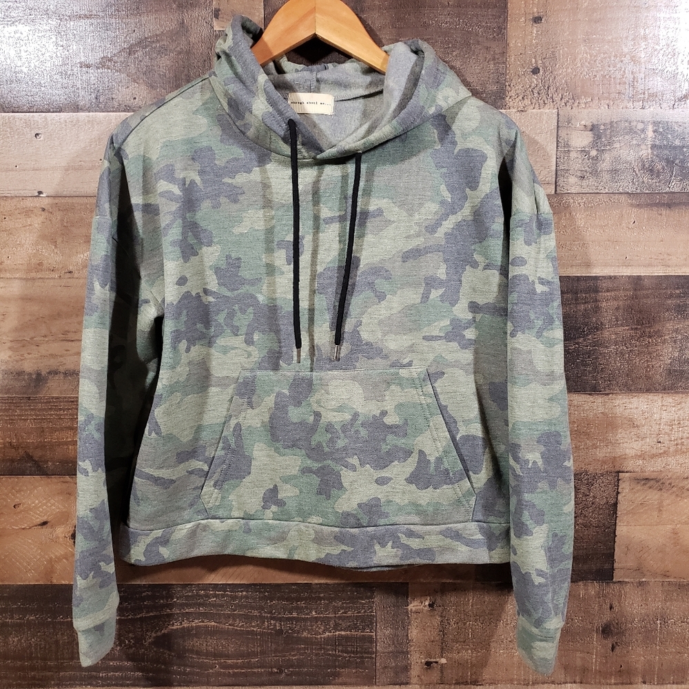 Enough about me side stripe camo hooded sweatshirt